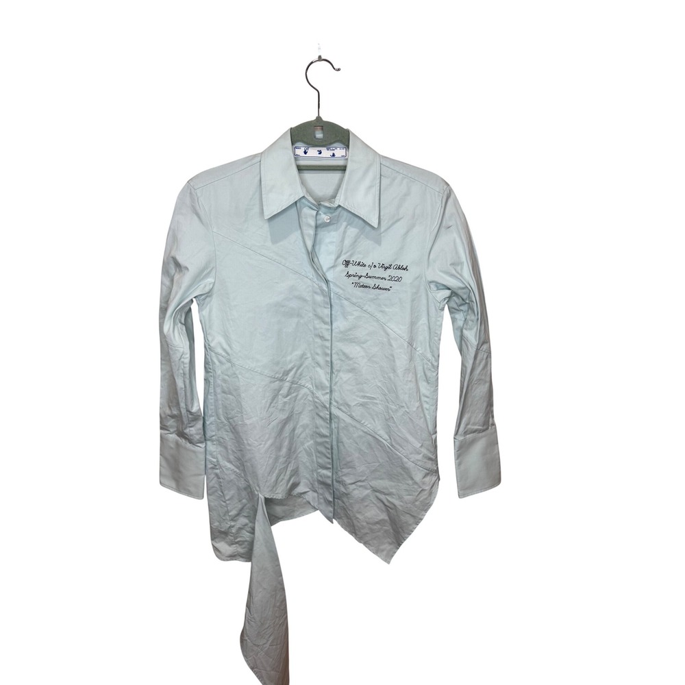 Off-white Virgil Abloh Blue Poplin Cotton Women Button Down Sz IT36 NWT READ
